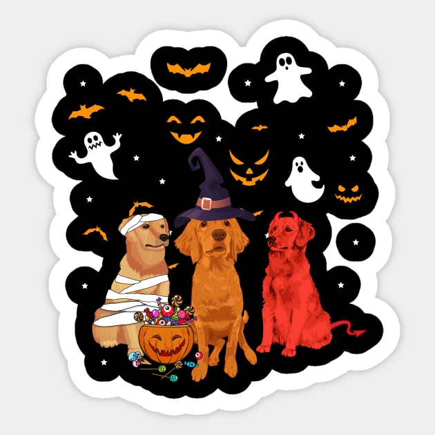 Funny Three Golden Retriever Halloween Gift Shirt Sticker by Bensonn